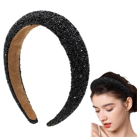 VODAFQS Glitter Headband with Rhinestones for Women, Wide Hair Accessories Band, Wedding, Party, Fashion Accessories, Sequins and Pearls Decoration, Non-Slip for Women and Girls