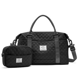 Weekender Bag for Women with Toiletry Bag, Travel Duffel Overnight Carry on Gym Tote Wet Pocket,Black