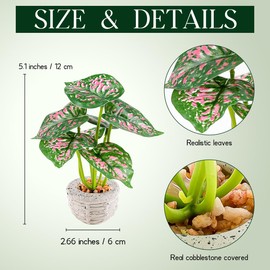 Gresorth 4 Pcs Artificial Small Green Plant Potted Decoration Fake Scindapsus Leaves with Cement Pot Vivid Assorted Landscape for Windowsill Shelf Table