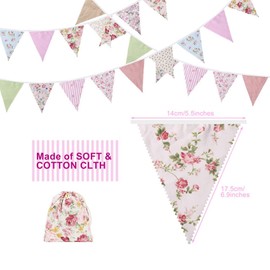 Tuperoymse 5pcs 40Ft Fabric Bunting, 42Pcs Outdoor Bunting Banner,Floral Vintage Cotton Triple-Cornered Flag