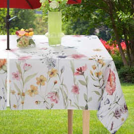 Spring Summer Tablecloth with Umbrella Hole Rectangle 60x102 Inch Spill Proof Stain Resistant Floral Watercolor Zippered Table Cloth, Fabric Table Cover for Dining, Patio, Picnic, Indoor, Outdoor