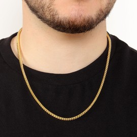 Metro Jewelry Made in Italy Franco Chain Necklace for Men and Women - Yellow Gold Plated 925 Sterling Silver Necklace - 20 Inches Long Necklace - 3 MM Wide Chain with Lobster Claw Clasp