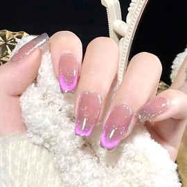 TUOKAY Glitter Cat Eye Press on Nails Medium Length Glue on Nails for Women and female (Glitter Cat Eye 13)