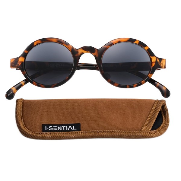 I-Sential Round Reading Sunglasses Tortoise Brown Frame Smoke Black UV400