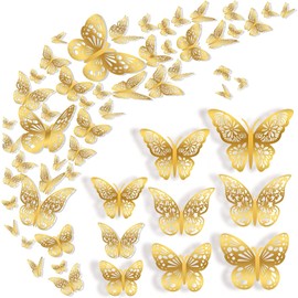 36 Piezas Mariposas para Pastel Adornos de Mariposa 3D para Cupcakes 3D Mariposas Decorativas Oro 3 Estilos 3 Tamaños Mariposa Dorada 3D Dormitorio Baño Sala de Estar Decoraciones de la Fiesta (oro)