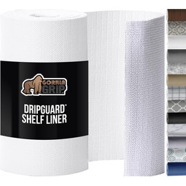 GORILLA GRIP DripGuard Shelf Liner, Non-Adhesive Drawer and Kitchen Cabinet Protector, Strong Grip Slip Resistant Underside, Smooth Surface Liners for Cabinets, Bathroom Closets, 17.5x240 Inch, White