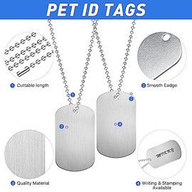 Juego de 100 etiquetas militares para perros, rectangulares de metal en blanco, incluye 50 etiquetas de aluminio en blanco, 50 cadenas de acero para m