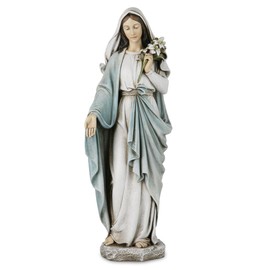 Blessed Mother Mary Statue - 14 Inch Madonna Virgin Mary Statue Elegant Home Decor, Hand Painted Saint Mary Holding Lilies Figurine Renaissance Collection