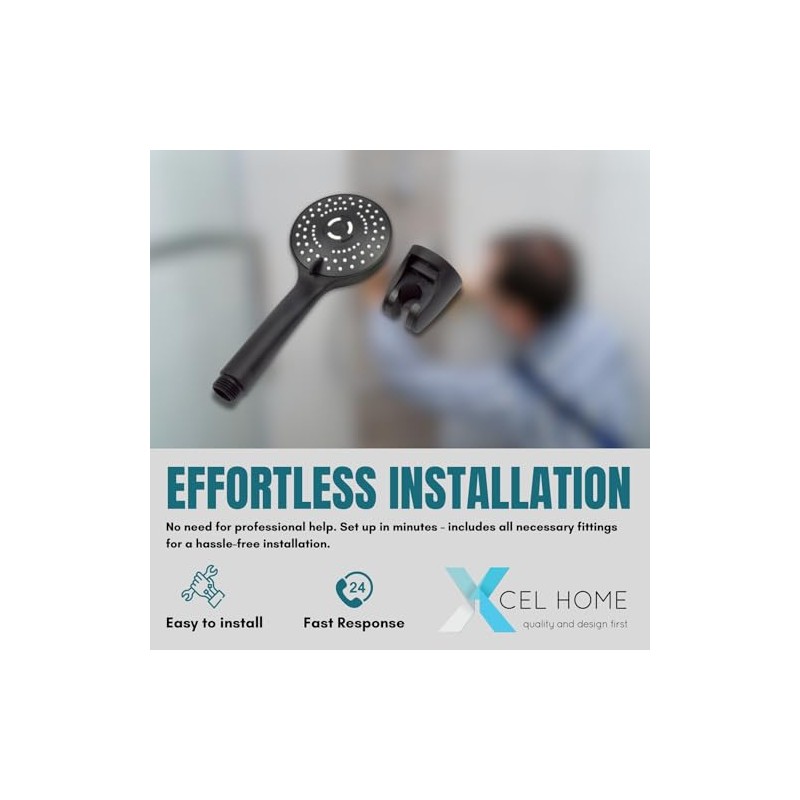 Black Round Handheld Shower Head with Holder – 3 Settings