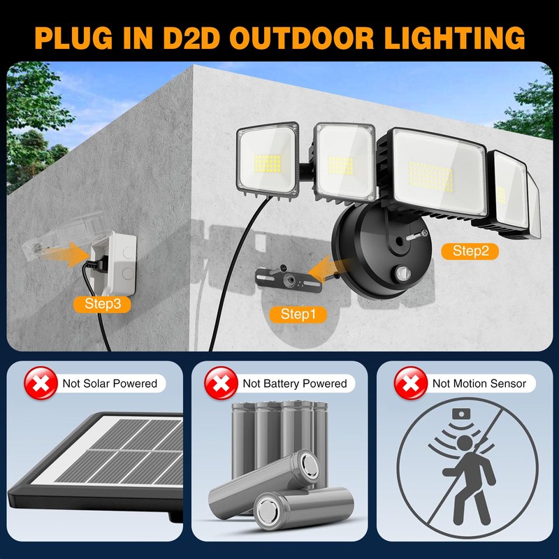 Onforu 150W 15000LM Dusk to Dawn Outdoor Lighting,5 Heads Plug