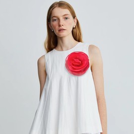 10inch Extra Large Flower Brooch Pin for Women Fashion Dainty Organza Satin Fabric Big Camellia Brooches Lapel Pins Wedding Dance Party Dress Accessories Exaggerated Jewelry Gift (6 inch Red)