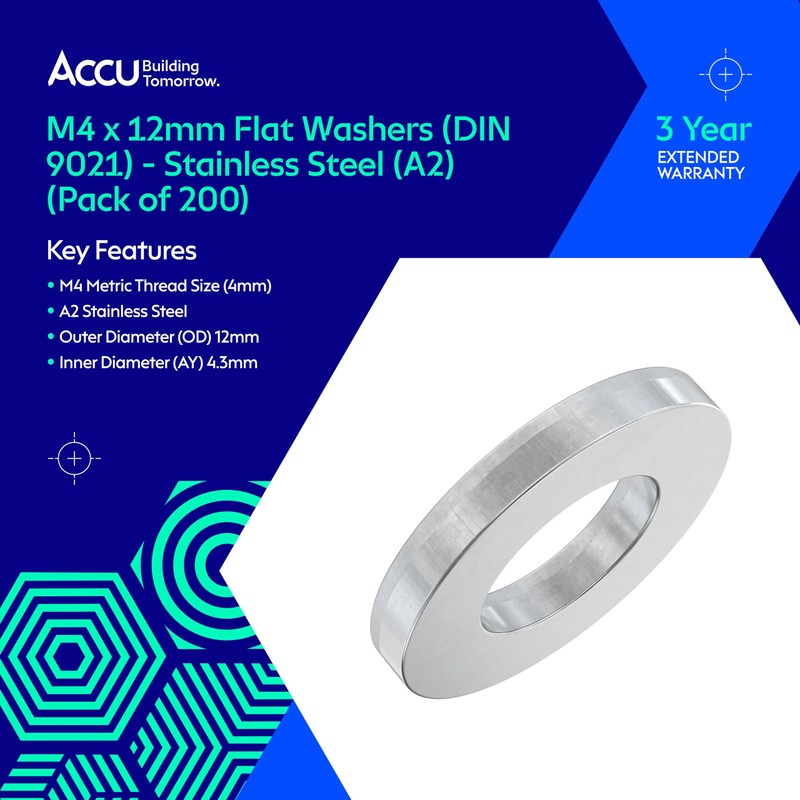Accu - M4 x 12mm Flat Washers (DIN 9021) -