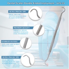 Periodontal Dental Anterior Posterior Jaquette U15/33, Double Ended Sickle Scaler, Stainless Steel Oral Hygiene Instrument, Medical Dental Plaque, Tarter & Calculus Removing Instrument