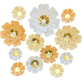 Mybbshower Paper Flower for Birthday Wedding Party Backdrop Nursery Wall Home Decor (10 inch-6 inch) Pack of 12 (Peach White tan)