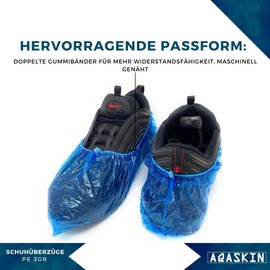 Pack of 100 Disposable PE Shoe Covers 3 g - High Tear Resistance - Reinforced Elastic Band - Personal Protective Equipment for PPE - Household Cleaning - Gardening - Transparent Blue Colour