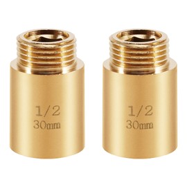 Brass Tap Extension, 30 mm x 1/2 Inch, DN15 Thread Extension, Extension Fitting Made of Brass with 1/2 Inch Internal Thread and Male Thread, Extension for Shower Heads and Taps, Pack of 2