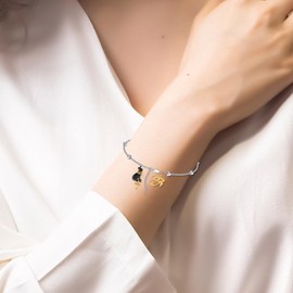 HUKKUN Egyptian Cat Bracelet Sterling Silver Bastet Cat Bracelet Black Cat Jewellery Egyptian Gifts for Women