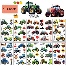 Tractor Tattoos for Children, 10 Sheets, Skin-Friendly, Temporary Children's Tattoos, Tractor Children's Tattoo Stickers for Boys and Girls, Tractor Theme, Birthday Party Bags, Party Favours, Supplies