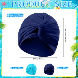 Shyyween 2 Pieces Swim Caps for Women Polyester Swimming Turban Strong Non-Slip Hat Elastic Pool Cap for Long and Short Hair (Light Blue,Dark Blue)