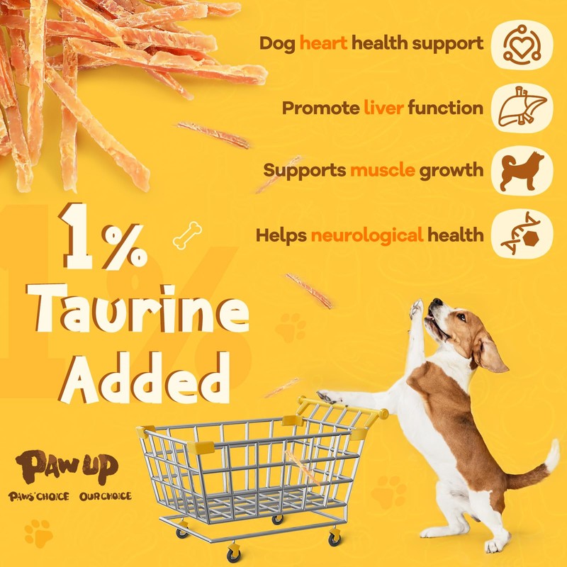 PAWUP Chicken Jerky Strip Dog Treats w/Taurine Natural Rawhide Free