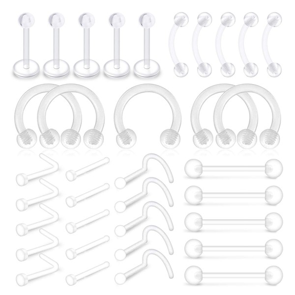 Mayhoop Pack of 35 Clear Nose Stud Eyebrow Ring Horseshoe
