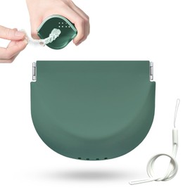 Silicone Retainer Case Soft Upgraded Cute Aligner Case Slim Partial Denture Case Container Holder Night Guard Braces Case with Lanyard for Girl Women Men Travel (Military Green)