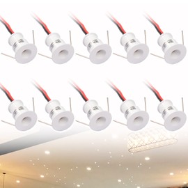 Quentacy DC12V 1W Mini LED Spotlight Jewelry Indoor Display Showcase Counter Ceiling Recessed Light RV Micro Reading Lighting 3000K White Shell 10Pack