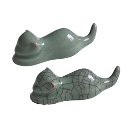 Felimoa Brush Holder, Paperweight, Calligraphy, Cats, Calligraphy, Approx. 4.0 x 1.2 inches (10.2 x 3 cm), Set of 2 Types (Celadon)
