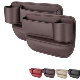 Car Leather Cup Holder Gap Bag, Adjustable Car Seat Gap Filler & Organizer with Cup Holder, Universal Storage Box for Phones, Keys, Glasses, and Cards – Car Accessories (Coffee - Driver's + Passenger)