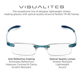 Visualites 1 Sky Blue 1.00 Power Lightweight Rimless Reading Glasses For Men and Women