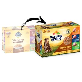 Nature’s Recipe Grain Free Chicken Recipe, Chicken & Venison Recipe and Chicken & Duck Recipe in Savory Broth Variety Pack Wet Dog Food, 12-2.75 oz. Cups, 2 Count