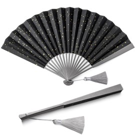 [FEGVE] TISUR Men's Folding Titanium, Black Fan, For Gentlemen, Kimono Accessories, For Yukata, Fireworks Displays, Festivals, Heat Prevention, Tai Chi Kung Fu, Fan frame: gray, fan surface: black