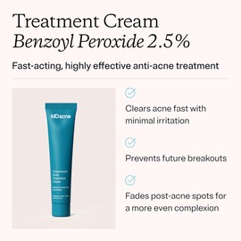 MDacne - Acne Treatment- Benzoyl Peroxide Cream 2.5% - Unclogs Pores, Reduces Blemishes & Enhanced with - Plant-Based Ingredients for Sensitive Skin