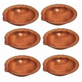 URBANWAZE Pure Copper Diva Diya Pooja Aarti Diya Lamp For Pooja Aarti Worship Handmade Cotton Wick Occasion Festival Baati Bati Good Luck Prosperity and Wealth 6 Pieces Set 5cm by 5cm