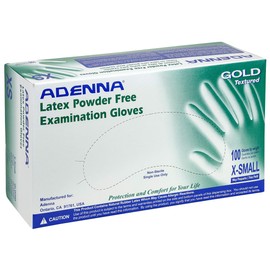 Adenna GLD260 Gold 6 mil Powder-Free Latex Gloves, Medical Grade, White, X-Small, Box of 100