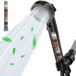 KAIYING Handheld Shower Head with Filters, High Pressure Mineral Shower Heads with Hose, Shower Filtered Shower Head with Handheld, RV Shower with On Off Switch (Matte Black)