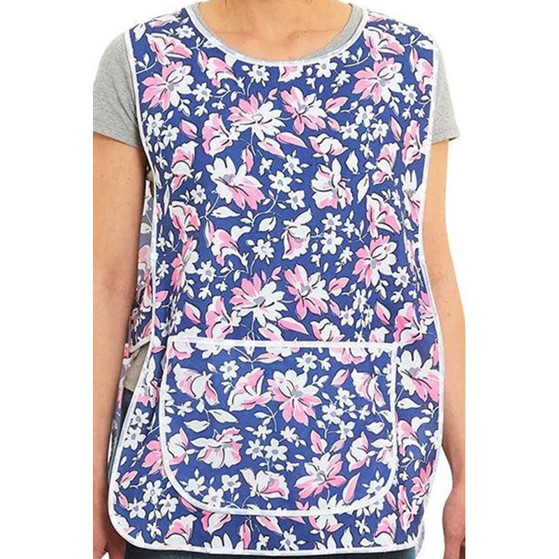 Ladies Floral Design With Piping Tabard Apron Overalls Front Pocket