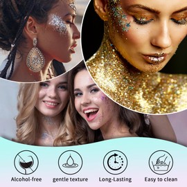 Glitter Body Gel, Face Glitter, Hair Glitter, Long Lasting Glitter Makeup for Face, Body, Eyes, Hair, Nails, DIY Art, Festival Accessories, Party Makeup Decoration, 35 ml * 3 Pieces