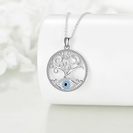 LWQQWL Tree of Life Necklace 925 Sterling Silver Tree of Life Pendant Necklace Evil Eye Necklace Tree Necklace Tree of Life Jewelry Gifts for Women, Medium, Sterling Silver, Cubic Zirconia