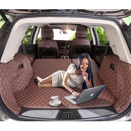 FHJBP Trunk Mat Compatible with Toyota Rav4 2020-2025 Fuel & Hybird(No Subwoofer on Left Side of Trunk)-Luxury Leather Backseat Protector&Bottom Mat&High Side Panels Dog Cover(Black/Black)