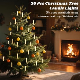 Lewondr Christmas Tree Candle Lights 30 LED, Flickering Clip on Flameless Candles with Timer & 4 Modes, Xmas Tree Candle Lights Holiday Ornaments for Trees Windows Party Wedding, Beige