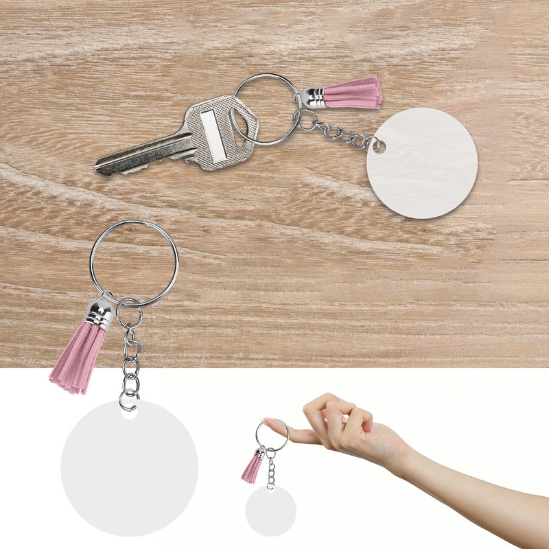 30Set DIY HandPainted Acrylic Keychain Blanks Circles Keychain Tassel Set