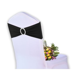 Elegant Event Essentials - 10 Pieces - Spandex Stretch Elastic with Round Buckle Slider Chair Cover Band, Sash Tie For Wedding, Party Chair Decor, Hotel, Christmas, Reception, Banquets - Black