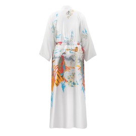 VOGMATE Kimono Bathrobe Women's Long Large Sizes Satin Dressing Gown Lightweight Japanese Plus Size Kimono Bathrobe Yukata, Pagoda White