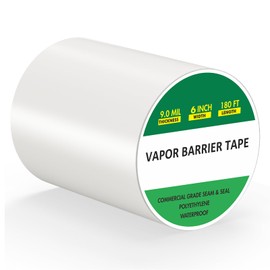 CRMCC Vapor Barrier Tape 6" x 180', 9 Mil Thick White Polyethylene Waterproof Sealing Tape for Vapor Barriers, Ducts, Pipes & Crawl Spaces - Professional Grade HVAC & Construction Adhesive Tape