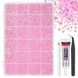 qiipii Light Pink AB Resin Rhinestones w B7000 Jewelry Glue for Bedazzling Crafting 2mm 3mm 4mm 5mm 6mm Flatback Jelly Stones Diamonds Gems Charms for Nails Face Eyes Makeup Tumblers DIY Crafts Shoes