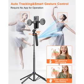 Yeaki 71” Auto Face Tracking Tripod for iPhone with Light,360° Rotating Phone Stand with Rechargeable Remote Control for TikTok Vlog Video Recording, Phone Tripod for Android Camera/GoPro/Ring Light