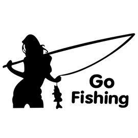 Tskijun Go Fishing Sticker Outdoor Sports Car Bumper Sticker Woman/Man Fishing Vehicle Decals for Car/Motorcycle or Window Glasses Vehicle Decoration (Woman-Black)