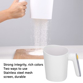 Natudeco Electric Flour Sieve, Handheld Flour Sifter Stainless Steel Mesh White Cup Shape Powder Shaker Strainer for Home Baking Flour Powdered Sugar