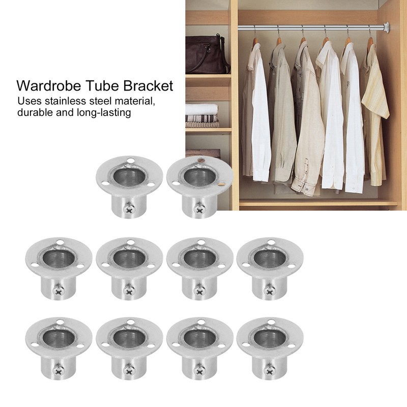 10Set Flanged Holder Base Thicken Stainless Steel Closet Rod Tube